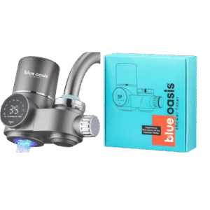 Blue Oasis bathroom and kitchen faucet filter for clean and chlorine-free tap water in Dubai UAE